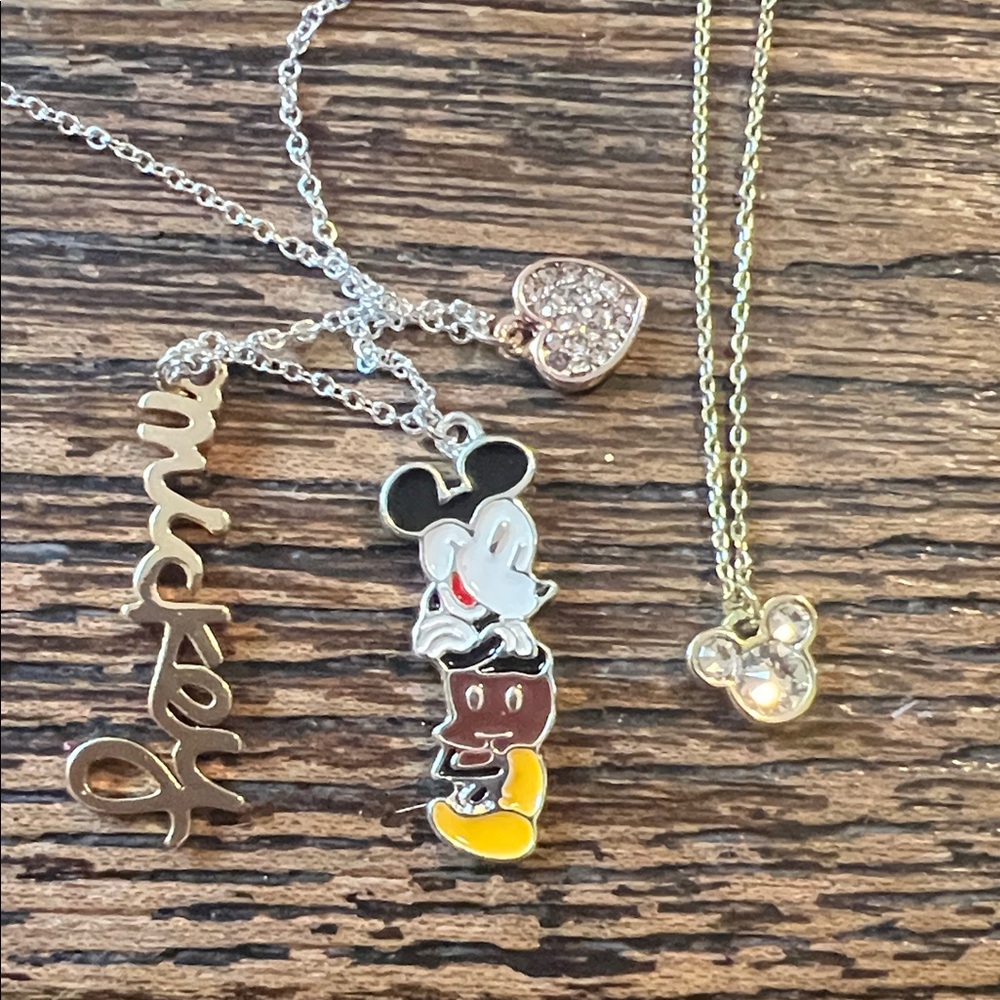 2 Disney Mickey Mouse Necklaces silver plated & gold tone